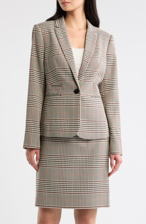 One-Button Plaid Blazer