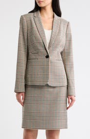Tahari ASL One-Button Plaid Blazer