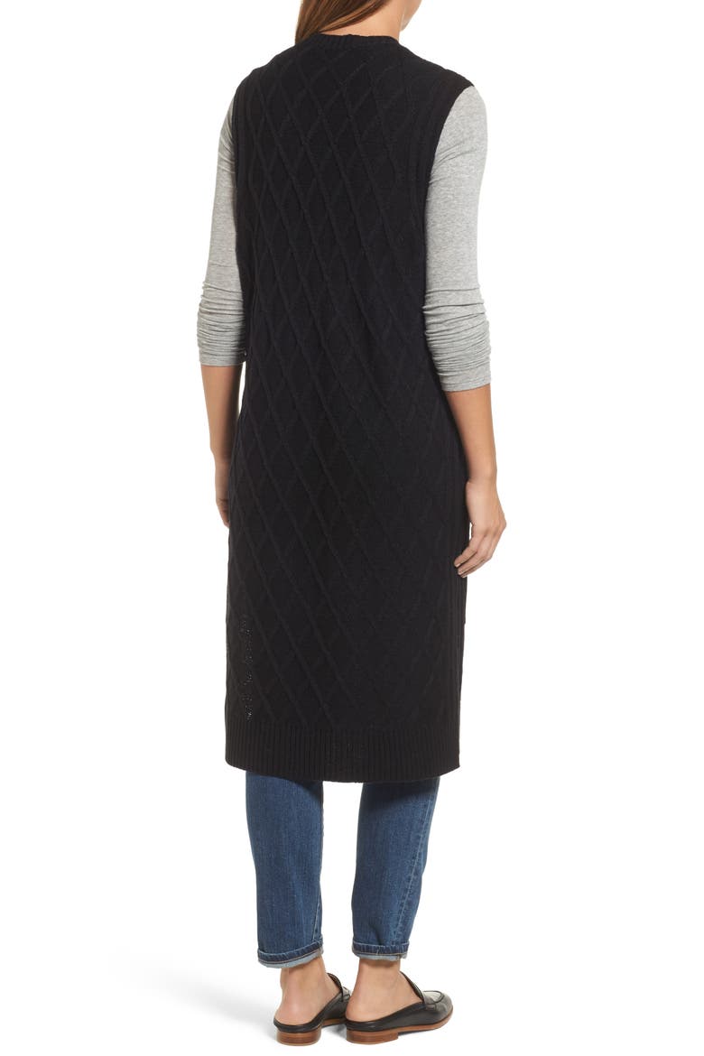 Cable Stitch Long Sweater Vest, Alternate, color, BLACK