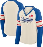 FANATICS Women's Fanatics Cream/Royal Buffalo Bills Hometown Gridiron Hero Raglan Lace-Up V-Neck Long Sleeve T-Shirt