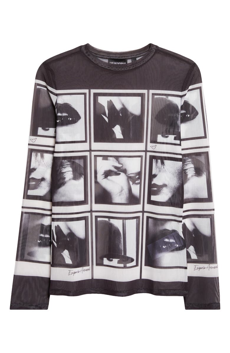 Giorgio Armani Long Sleeve Graphic Print T-Shirt, Main, color, Solid Black