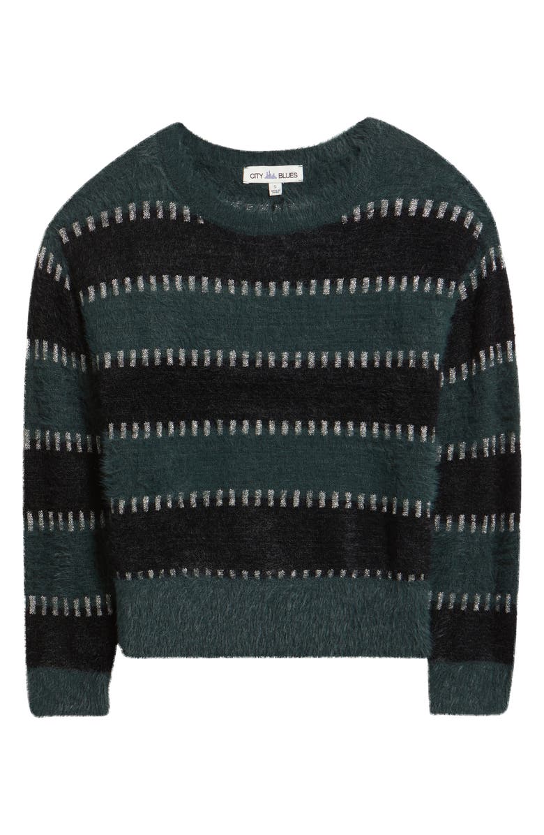 CITY BLUES Stripe Metallic Boat Neck Sweater, Alternate, color, Spruce/ Black