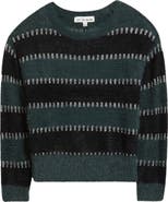 CITY BLUES Stripe Metallic Boat Neck Sweater
