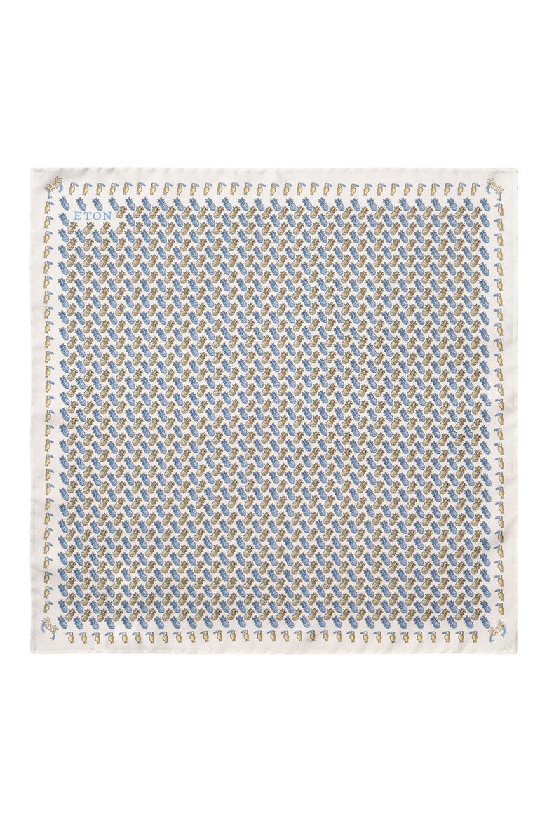 White Pineapple Print Silk Twill Pocket Square, Alternate, color, WHITE