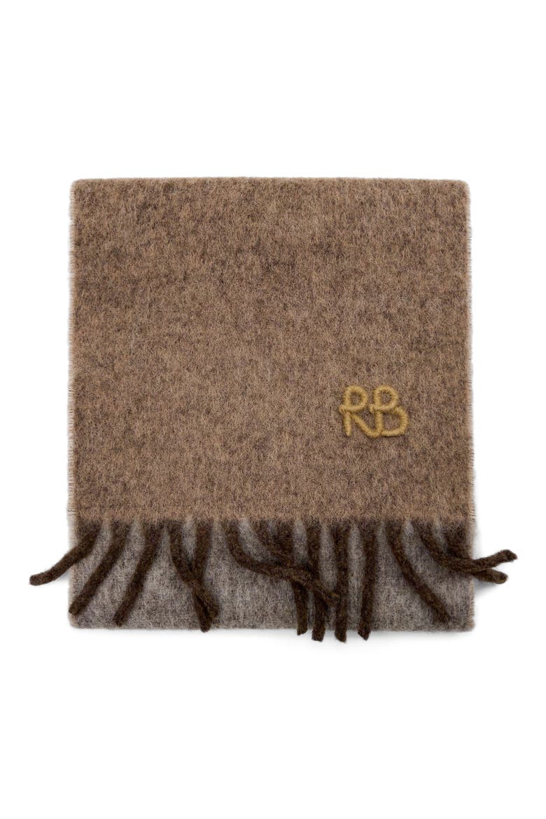 Monogram Embroidered Wool Blend Scarf, Main, color, BEIGE