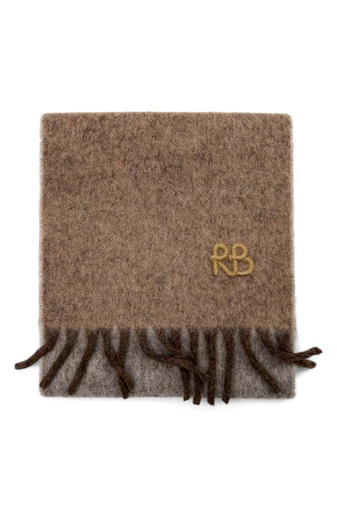 Monogram Embroidered Wool Blend Scarf