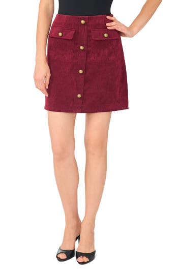 Parker Button Front Corduroy Skirt In Crisp Merlot