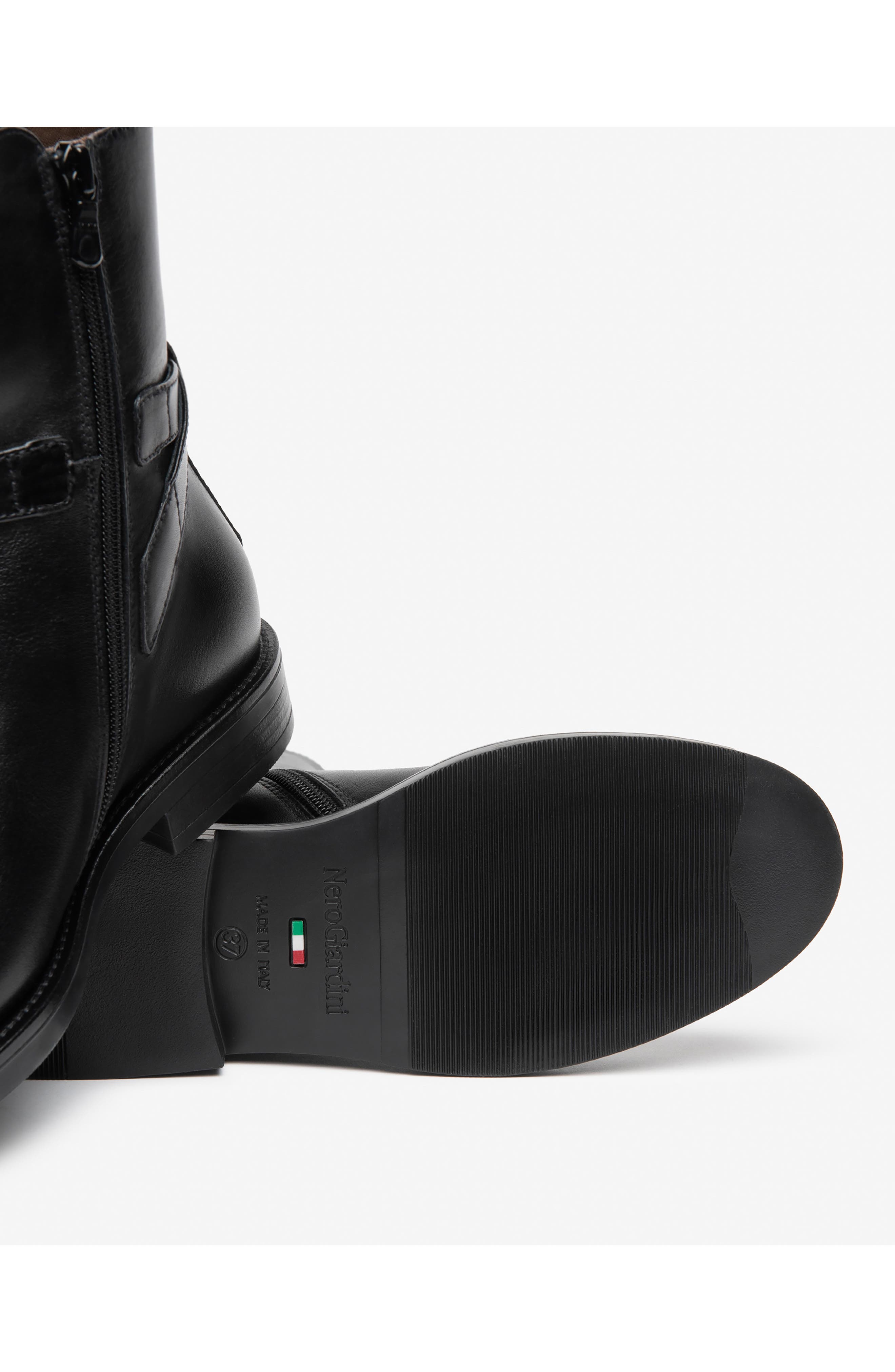 Buckle Leather Bootie, Alternate, color, BLACK