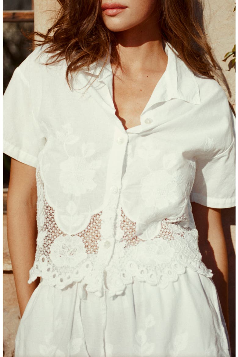 Floral Broderie Crop Cover-Up Shirt, Alternate, color, WHITE