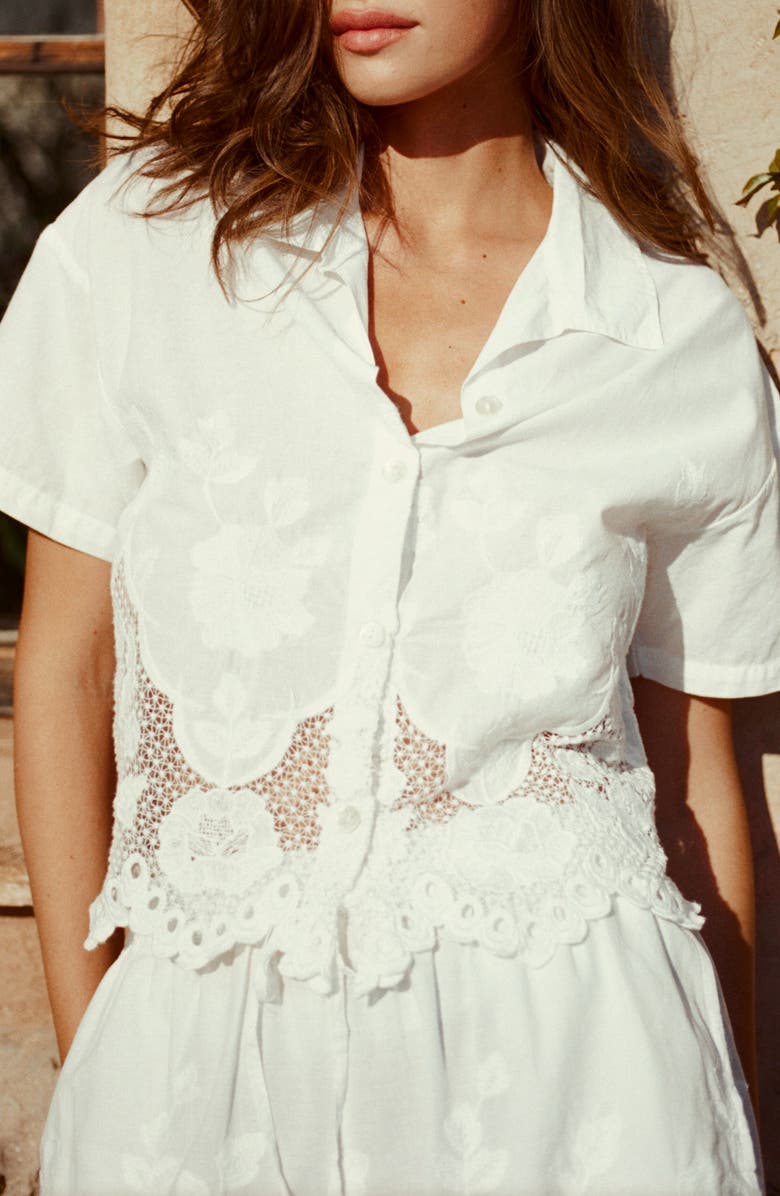 Vitamin A<sup>®</sup> Floral Broderie Crop Cover-Up Shirt, Alternate, color, White