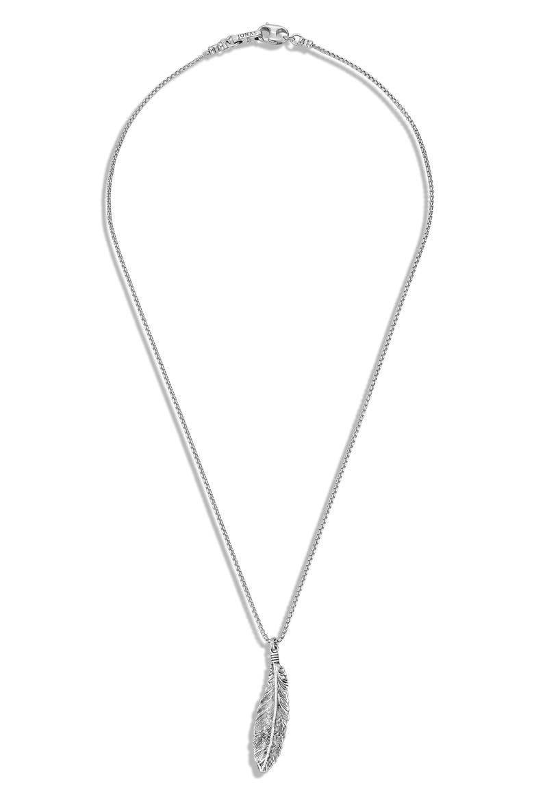 Ironwood Textured Feather Pendant Necklace, Main, color, SILVER
