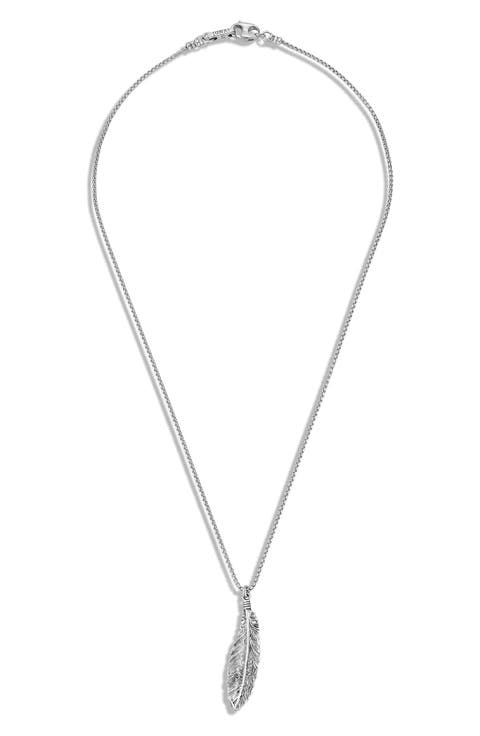 Ironwood Textured Feather Pendant Necklace