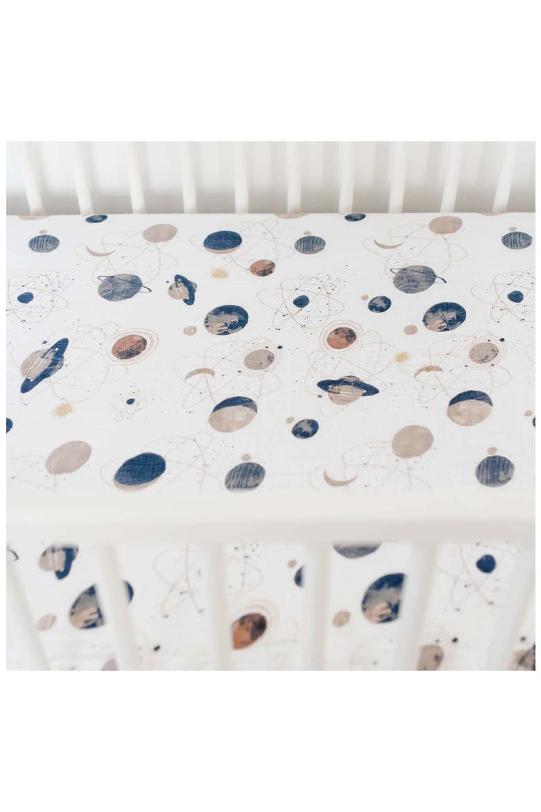 Cotton Muslin Crib Sheet, Alternate, color, PLANETARY