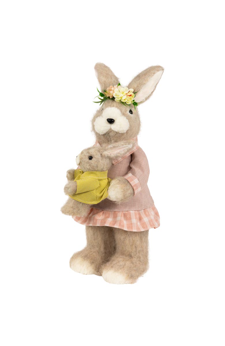 Northlight Mother Rabbit with Baby Bunny Easter Figure - 14.5" - Brown and Rose Pink, Alternate, color, Brown