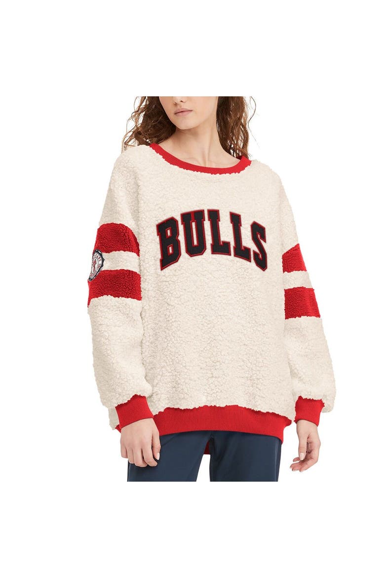 Women's Tommy Jeans Oatmeal/Red Chicago Bulls Mindy Sherpa Pullover Sweatshirt, Alternate, color, Oatmeal