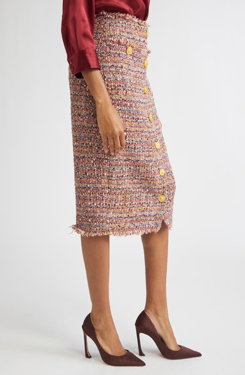 L'AGENCE Tai Tweed Midi Skirt, Alternate, color, Mauve/ Tan Multi Tweed