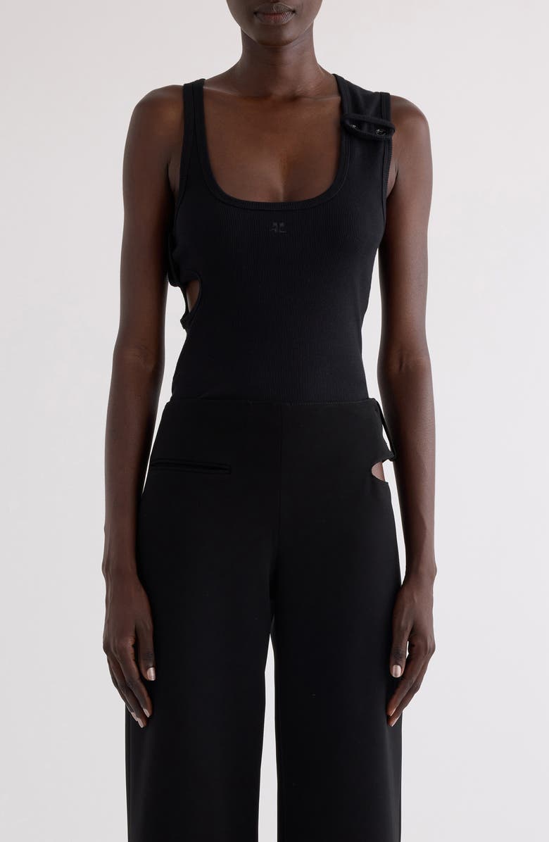 Courrèges Double Buckle Rib Tank, Main, color, Black