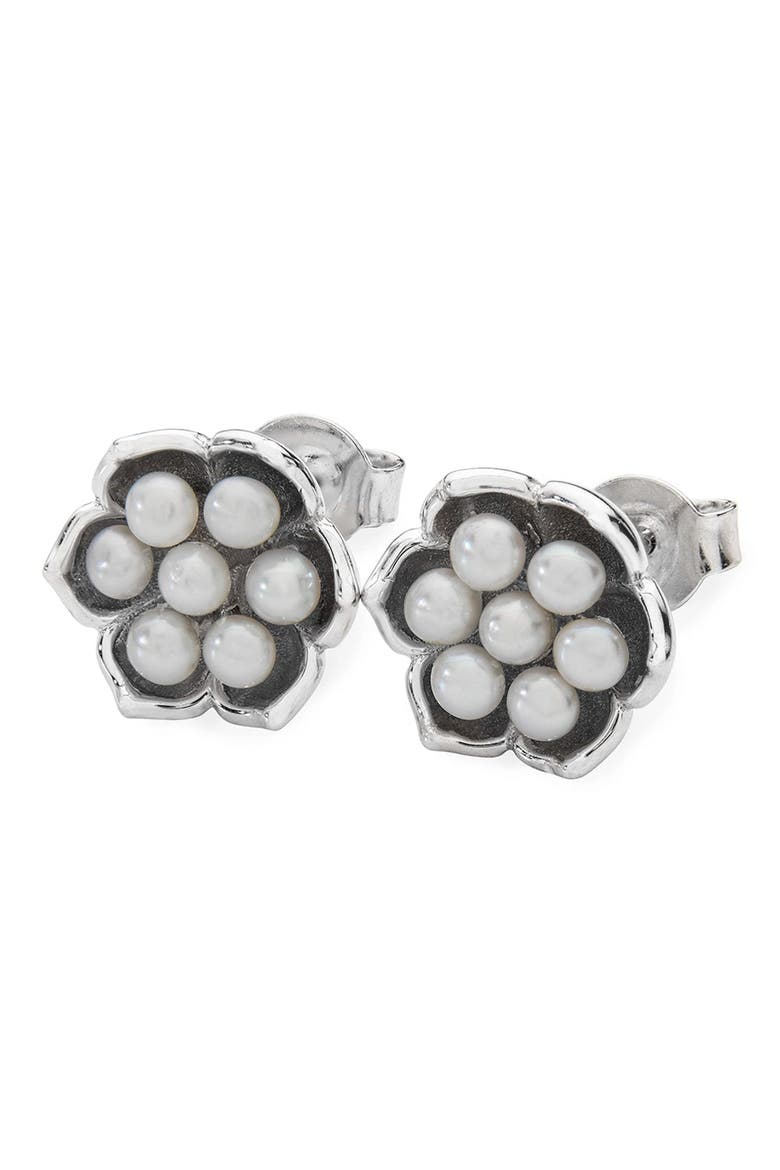 Royal Pearl Flower Studs, Main, color, Sterling Silver