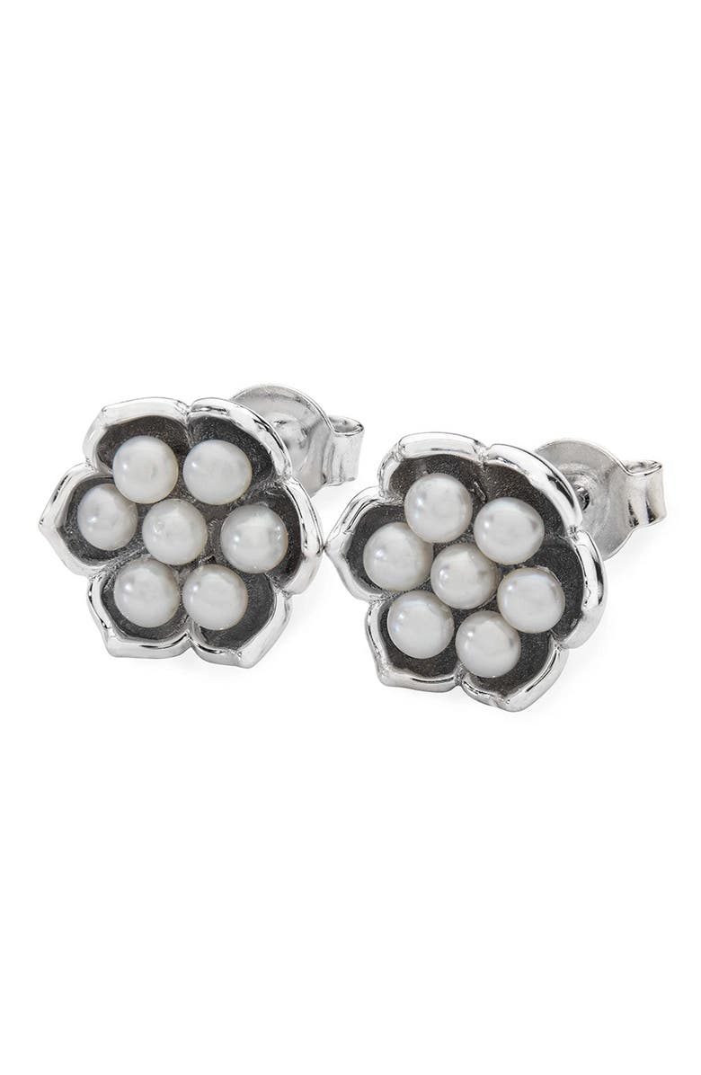 Lucy Quartermaine Royal Pearl Flower Studs, Main, color, Sterling Silver