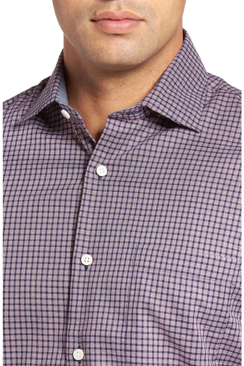Nordstrom Men's Shop No-Iron Crepe Check Sport Shirt, Alternate, color, BURGUNDY THORN NAVY CREPE