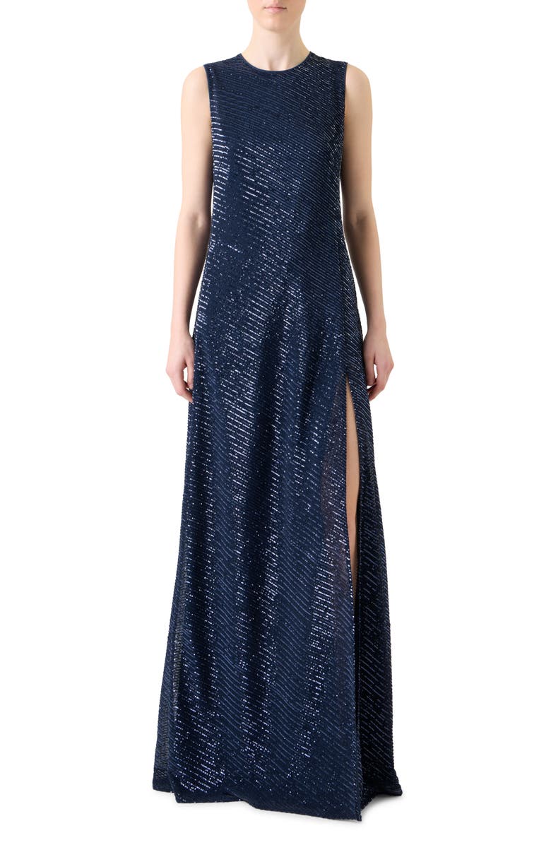 Akris Bias Stripe Sequin Gown, Main, color, Denim Blue