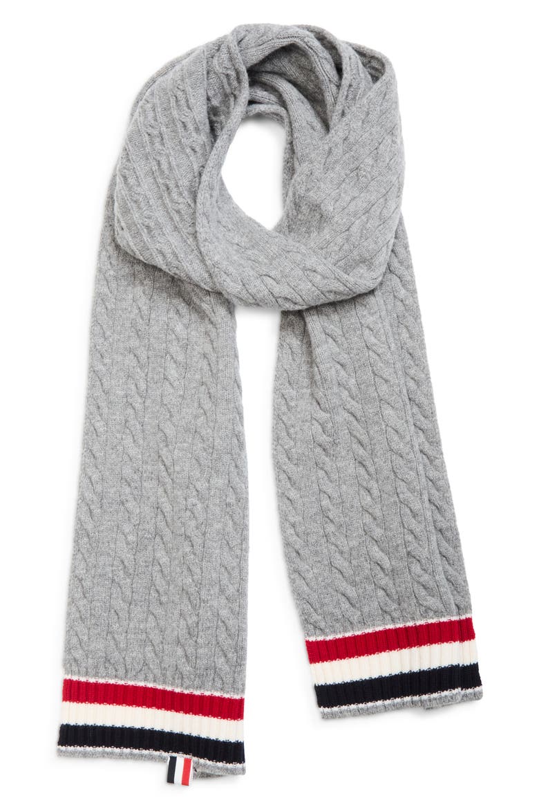 Cable Knit Virgin Wool Scarf, Main, color, LIGHT GREY