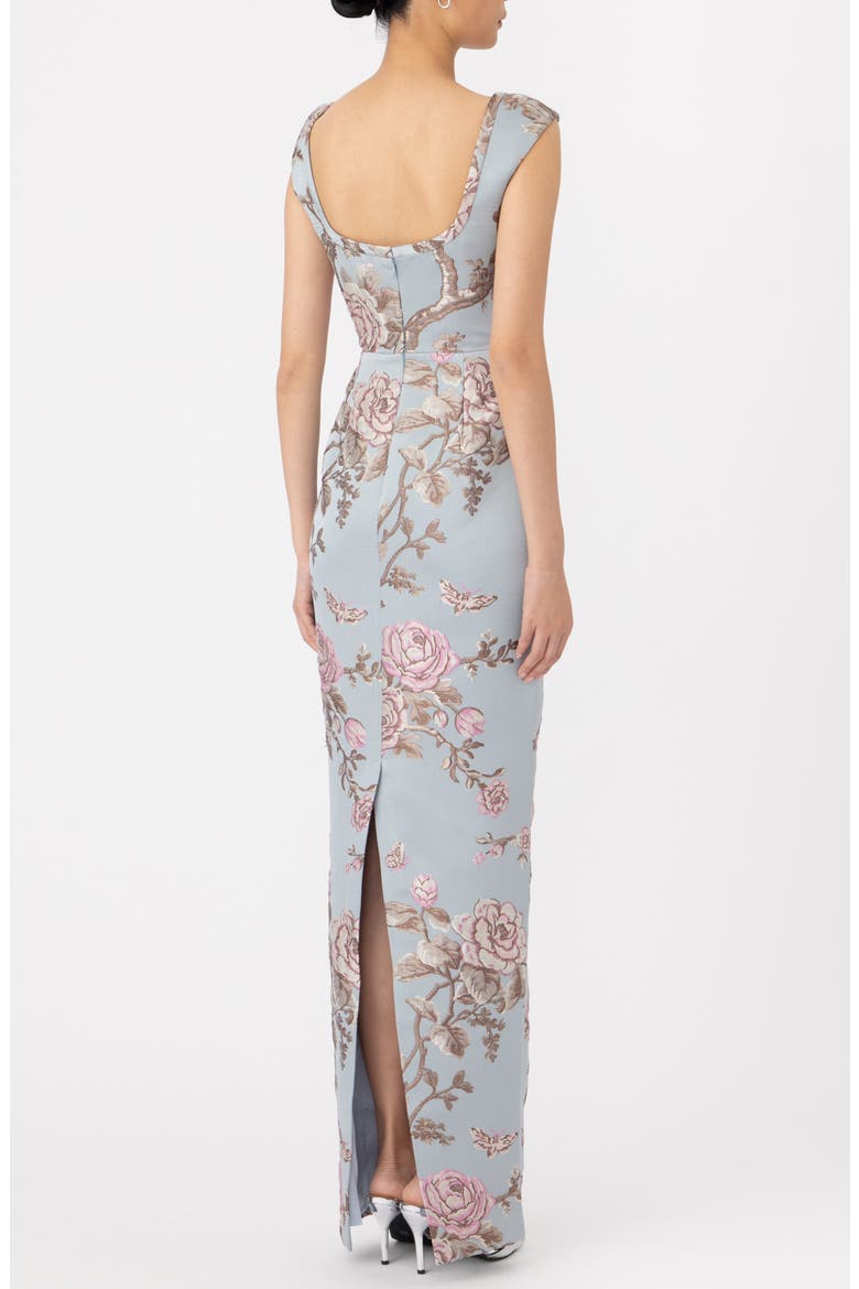 Brooke Floral Brocade Column Gown, Alternate, color, BLUE ASH