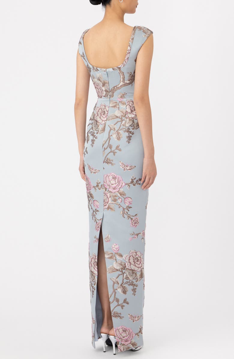 SAU LEE Brooke Floral Brocade Column Gown, Alternate, color, Blue Ash