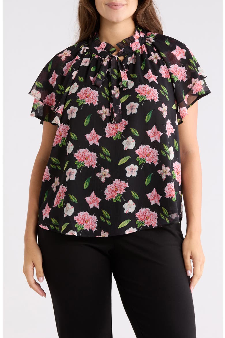 Floral Flutter Sleeve Top, Main, color, JARDIN DE FLEURS PRINT