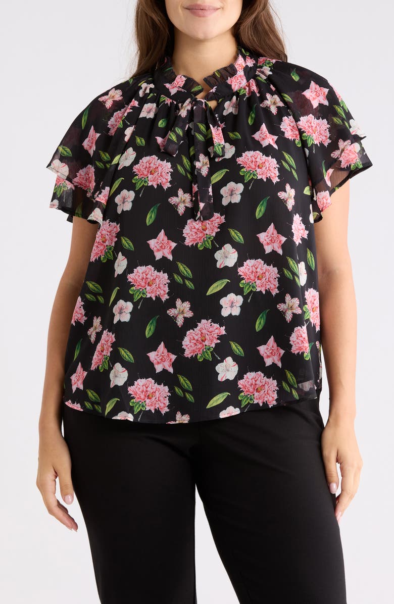 Catherine Malandrino Floral Flutter Sleeve Top, Main, color, Jardin De Fleurs Print