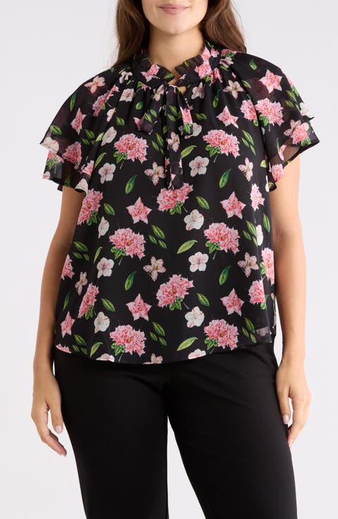 Floral Flutter Sleeve Top (Plus)