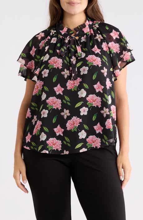 Catherine Malandrino Floral Flutter Sleeve Top