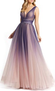 Ieena for Mac Duggal Sleeveless Ombre Tulle Ball Gown