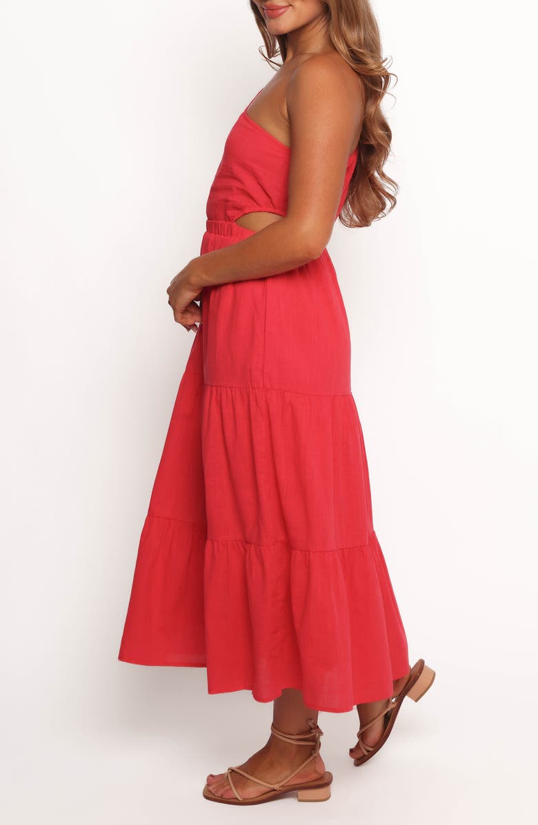 Petal & Pup Teresa One-Shoulder Cutout Cotton Midi Dress, Alternate, color, Red