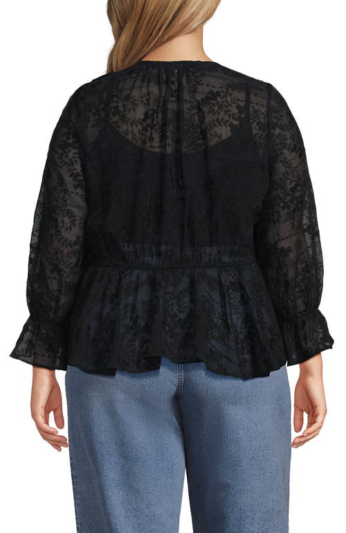 Lands' End Feminine Ruffle Chiffon V Neck Blouse In Black