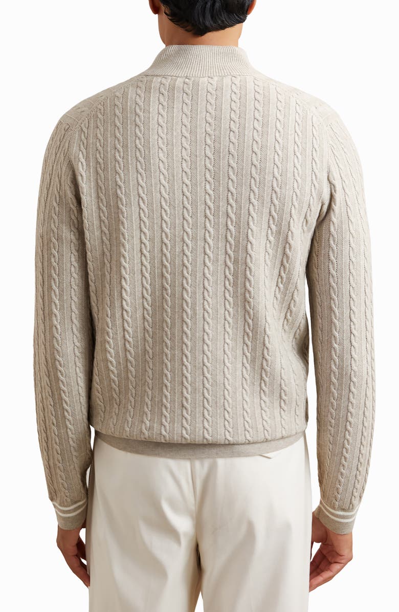 Reiss Tuscano Cable Quarter Zip Sweater, Alternate, color, Oatmeal Brown