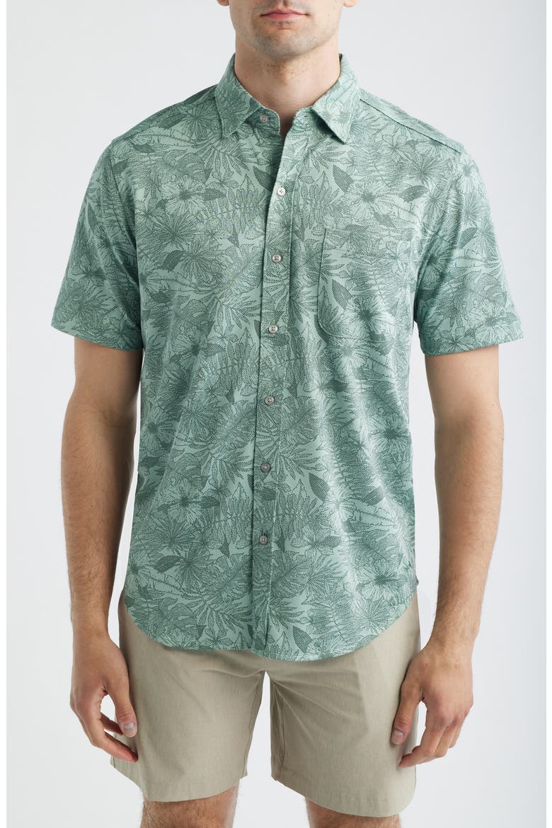San Lucio Villa Evora IslandZone® Knit Short Sleeve Cotton Blend Button-Up Shirt, Main, color, OXIDIZE METAL