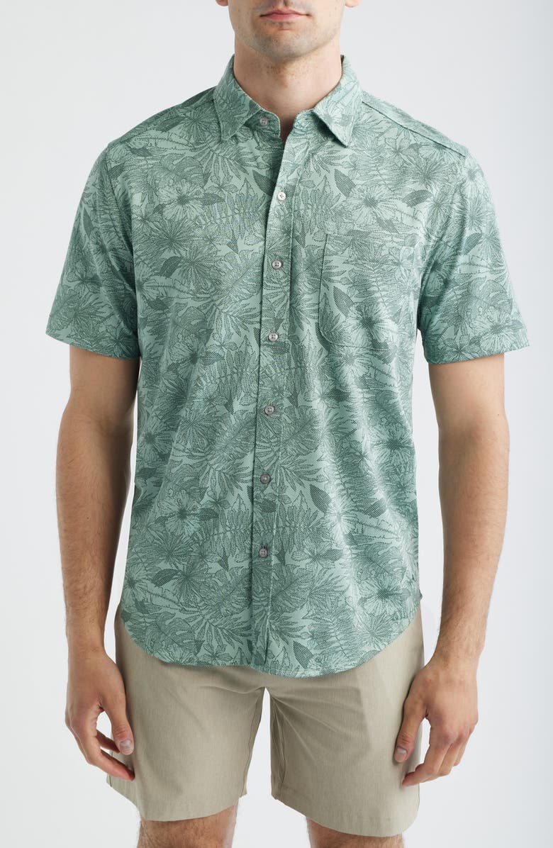 Tommy Bahama San Lucio Villa Evora IslandZone<sup>®</sup> Knit Short Sleeve Cotton Blend Button-Up Shirt, Main, color, Oxidize Metal