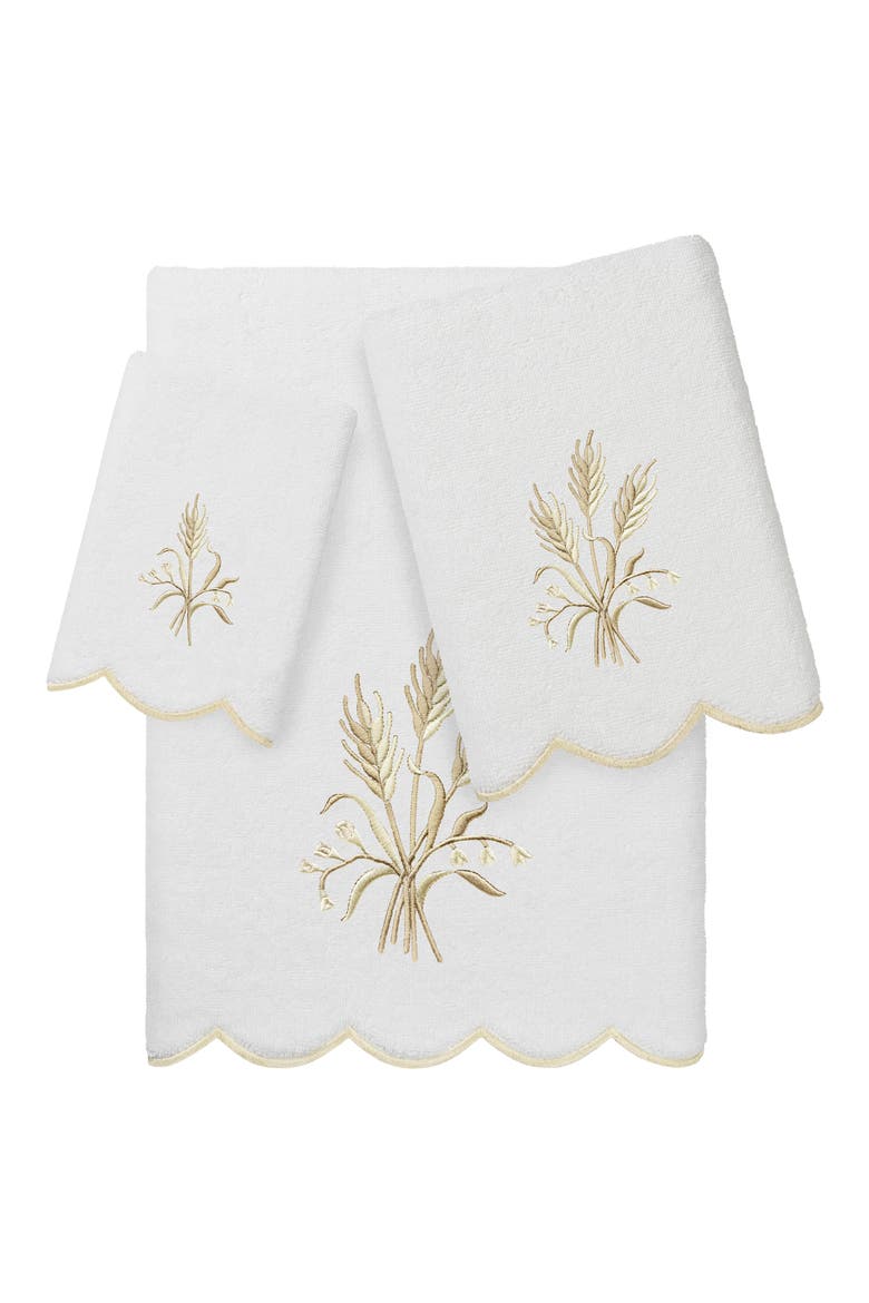 Whitney Scalloped 3-Piece Embellished Towel Set, Main, color, WHITE/ BEIGE