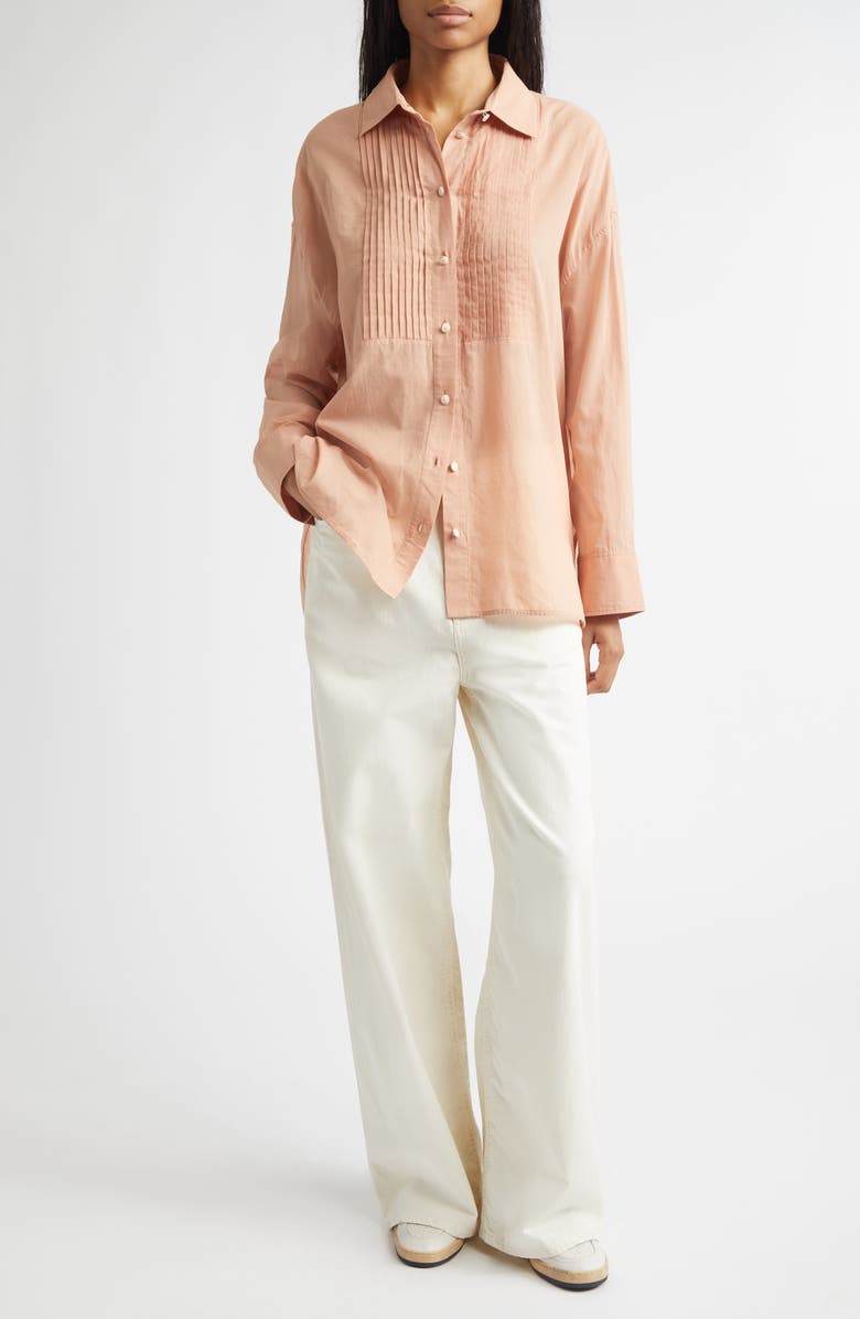 Golden Goose Journey Pleated Bib Oversize Button-Up Shirt, Alternate, color, Dusty Coral