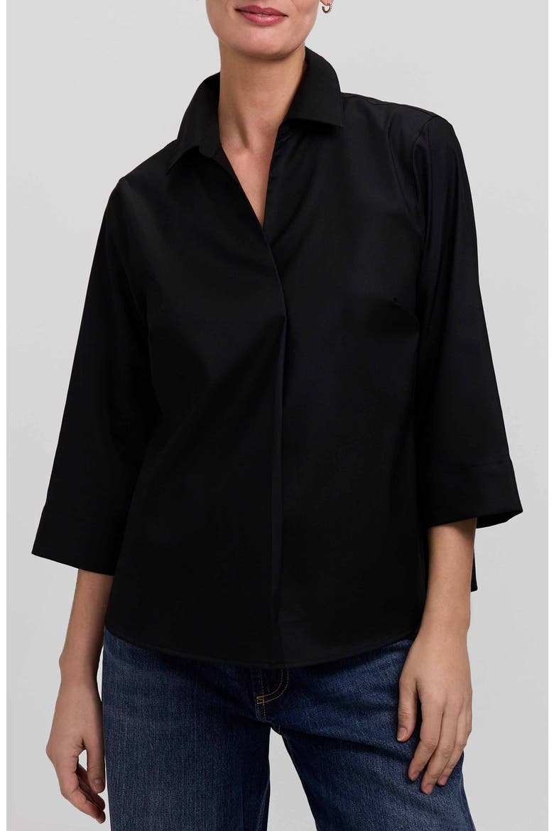 Cleo 34 Pleated Cotton Blend Shirt, Main, color, BLACK