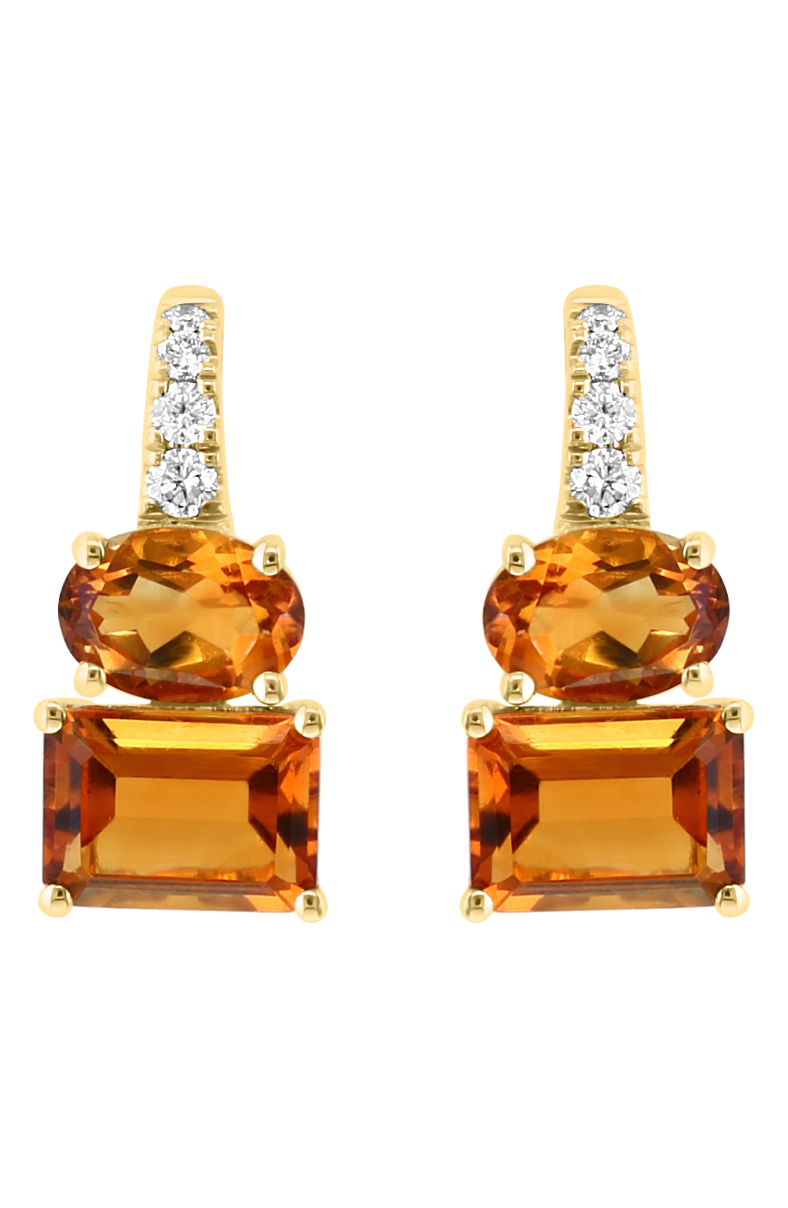 EFFY 14K Gold Diamond & Citrine Drop Earrings