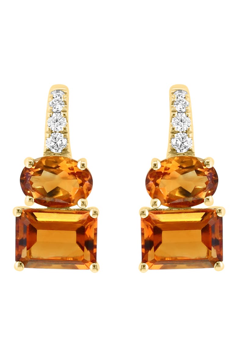 14K Gold Diamond & Citrine Drop Earrings, Main, color, ORANGE