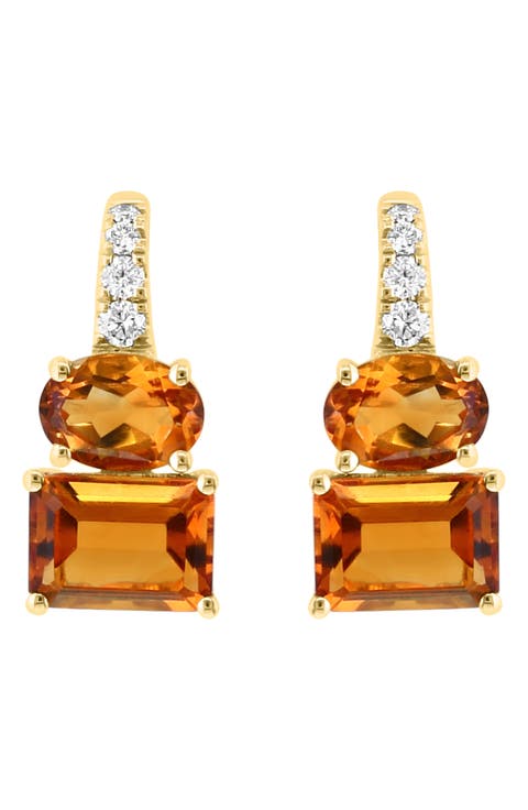 14K Gold Diamond & Citrine Drop Earrings