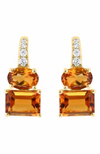 14K Gold Diamond & Citrine Drop Earrings