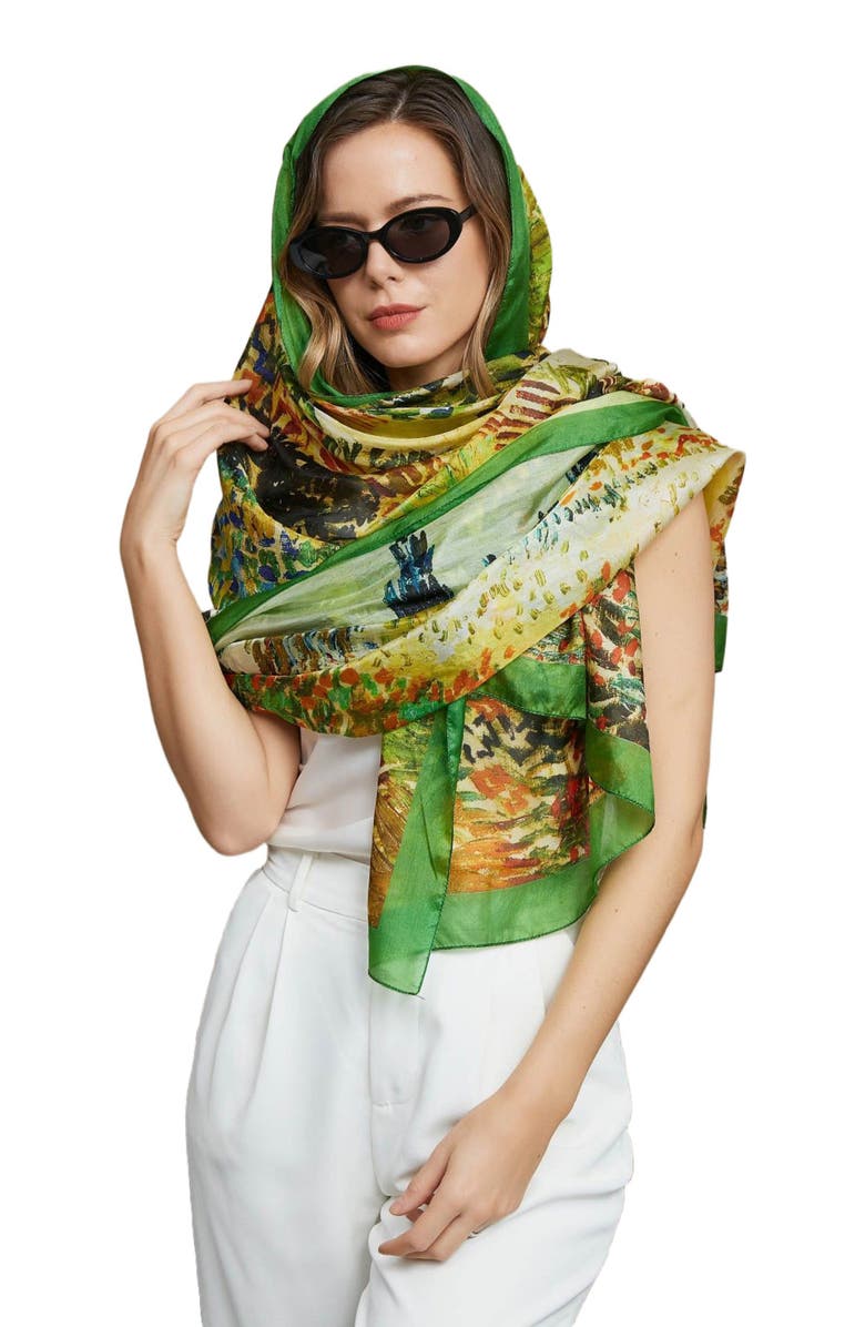 SILKSILKY Pure Silk Oil Painting Rectangle Scarf, Alternate, color, Multi