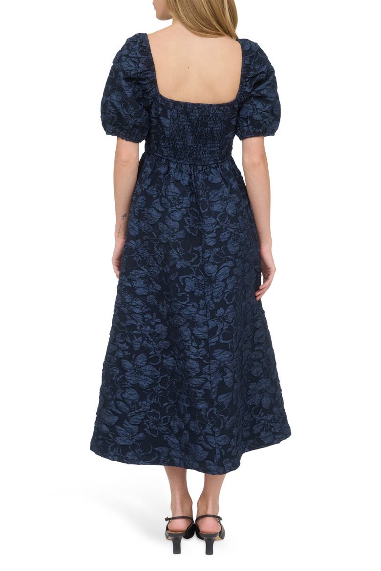 Sweetheart Puff Sleeve Midi Dress, Alternate, color, NAVY