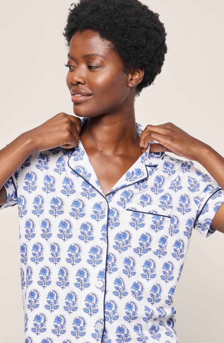 Petite Plume Print Pima Cotton Short Pajamas, Alternate, color, Blue