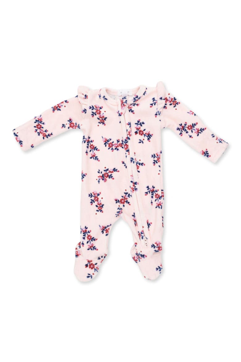 Nora Floral Velour Ruffle Footie, Main, color, PINK
