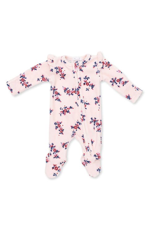 Nora Floral Velour Ruffle Footie